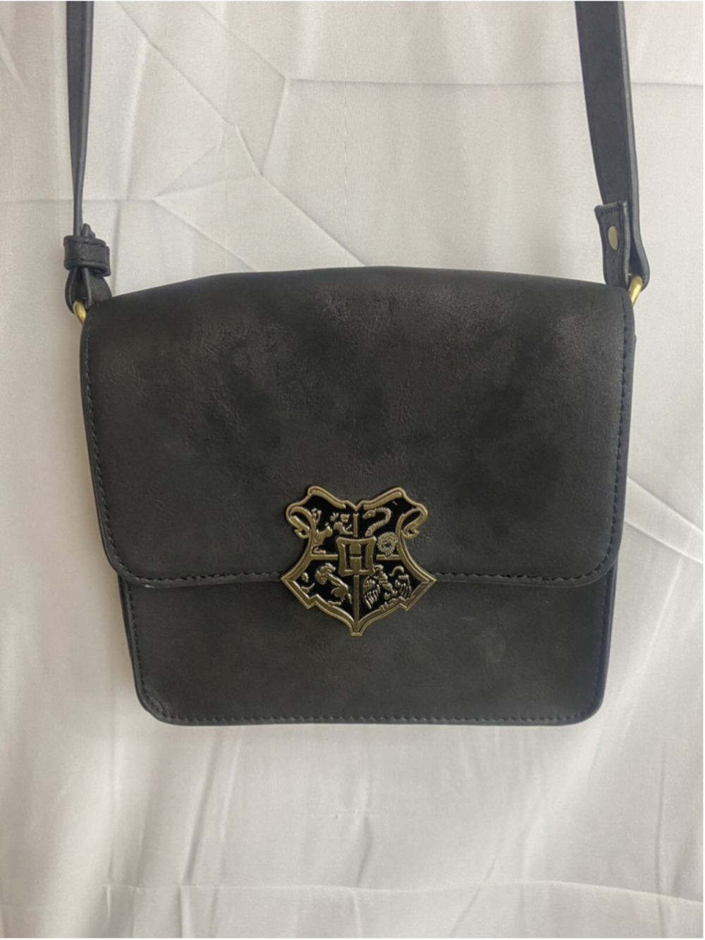 Harry Potter Black Faux Leather Hogwarts Crest Crossbody Purse
